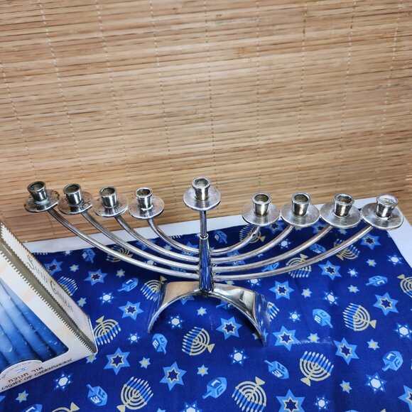 Menorah Silver Plated Hadany Arts & Crafts Jerusalem Vintage Design Candles Inc. - Picture 4 of 10